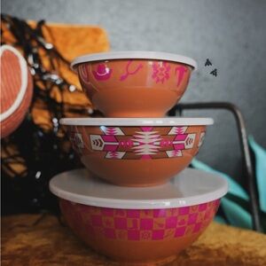 Western Rust stacking Set of Three Decorative Bowls with Lids